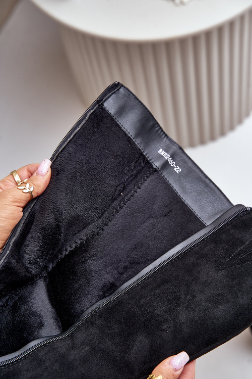 Zateplené čižmy na podpätku eko semišové nad koleno čierne Leamirael