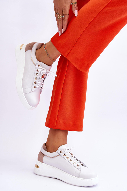 Dámske kožené športové topánky na platforme bieleho hladenia