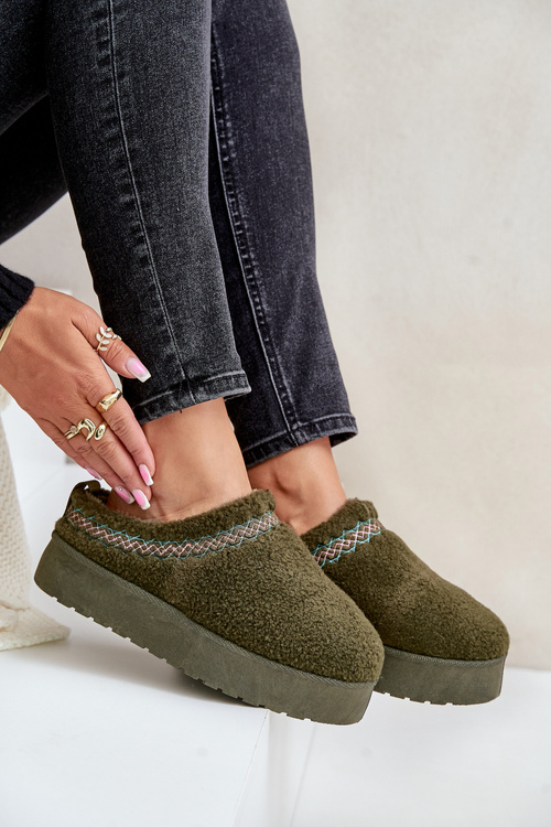 Snehové čižmy na platforme s ovčou kožušinou tmavozelené Mesirra