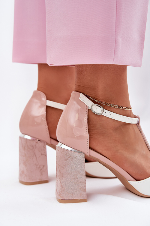 Lakované Dámske Sandále Na Opätku Rúžovo-Biele Vinceza 20276