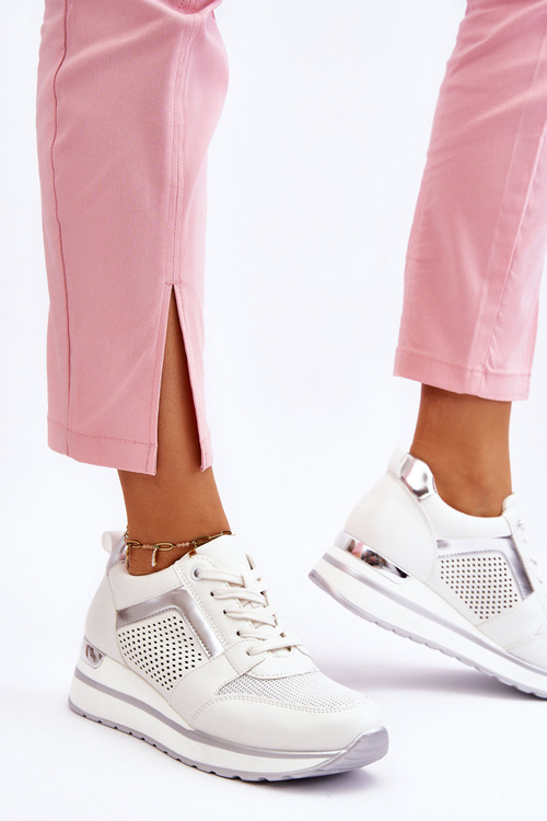 kožené sportovní boty s nízkým klínem Bílé Braylen