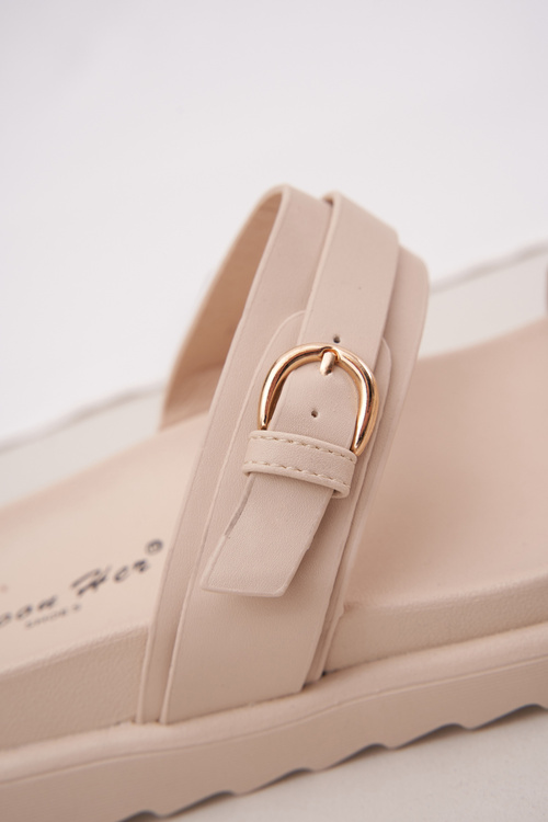 Dámské Pantofle Na Platformě Se Zlatými Sponami Béžové Wernone