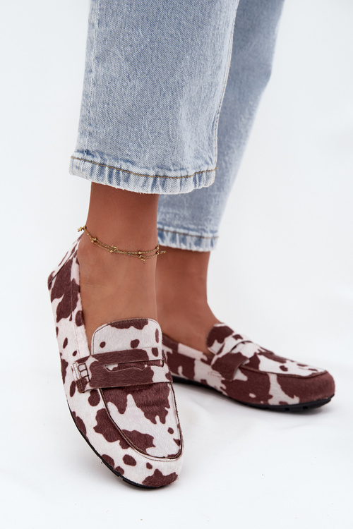 Loafery Mokasíny Ženské Ploché S Hladkými Vloženými Hnedo-Biele Soreline