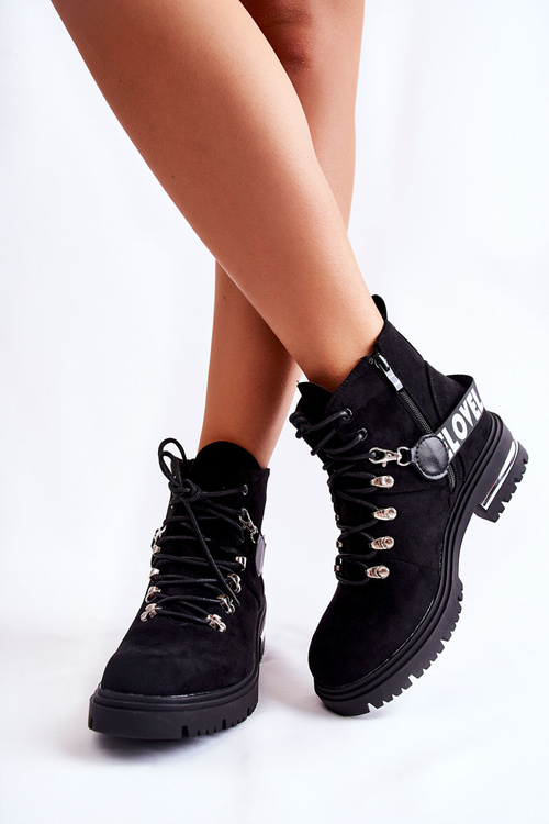 Semišové Teplé Boty S Páskem Černá Aurelio