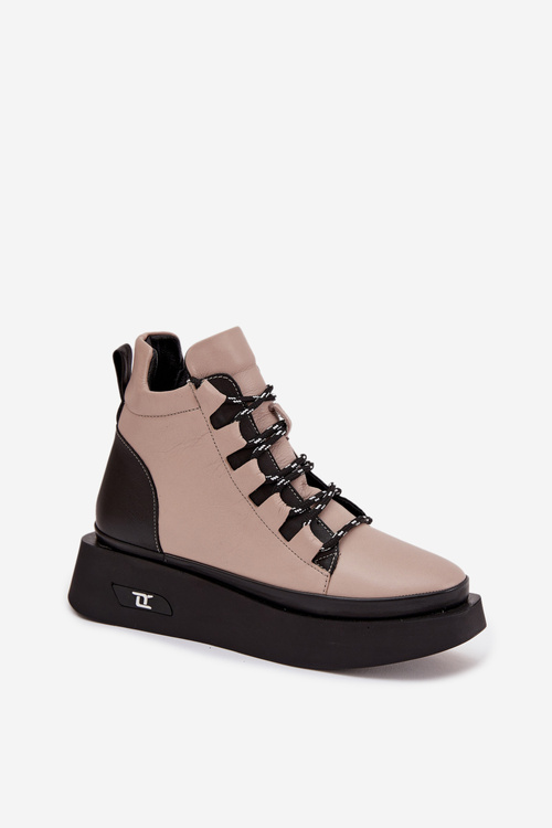 Kožené dámske platformové čižmy s podšívkou Artiker 55C0884 Béžové