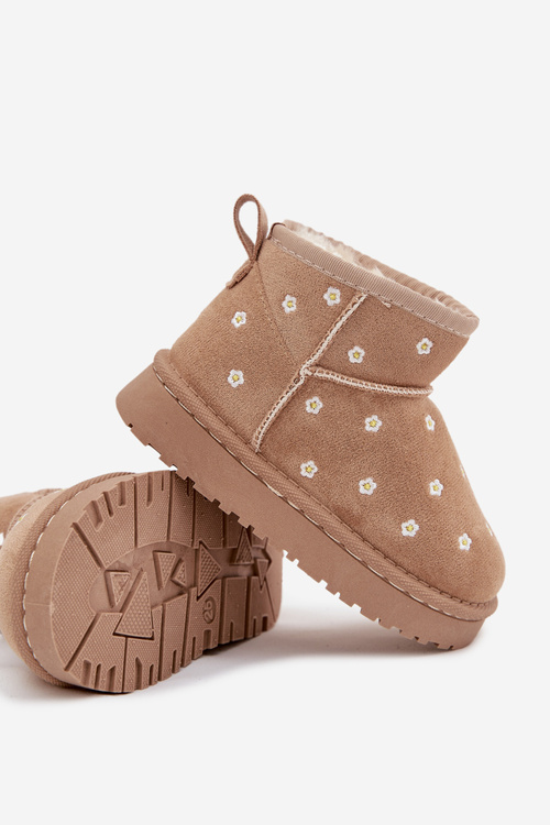 Dětské sněhule ozdobené květinkami béžové Gracina