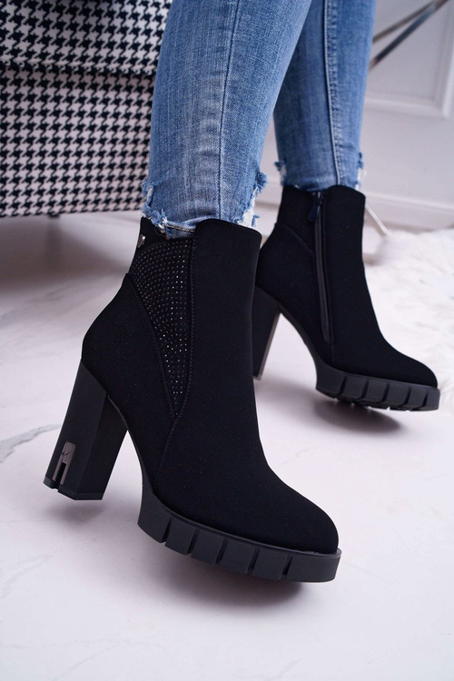 Dámské Kotníkové Boty Na Podpatku se Zirkony černé Deren