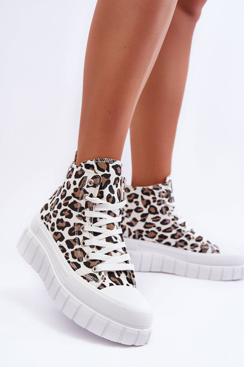 Vzor žien s vysokými teniskami leopard biely flreres