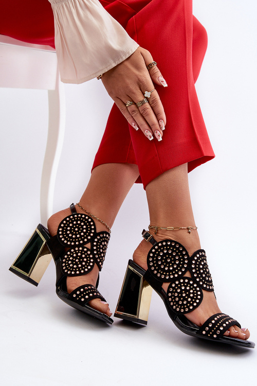 Ozdobené sandále na opätku D&A CR026 Čierne