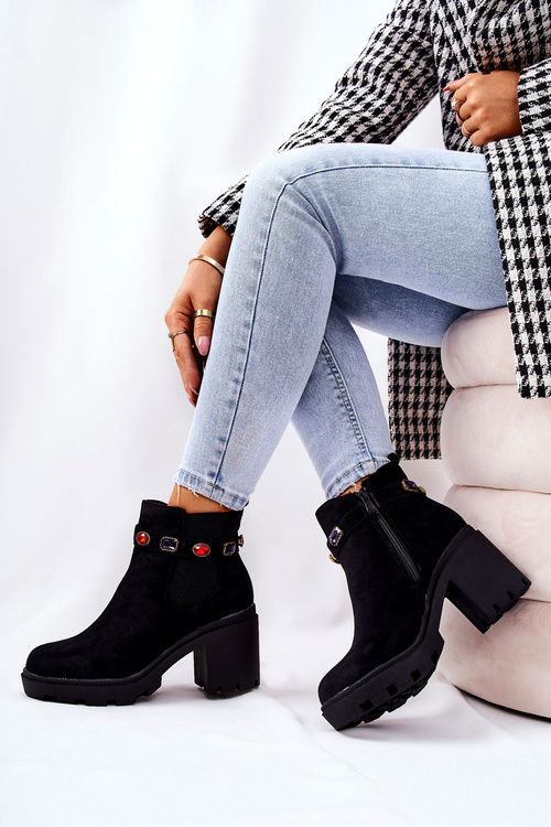 Dámské Kotníkové Boty Na Podpatku Černé Makbet