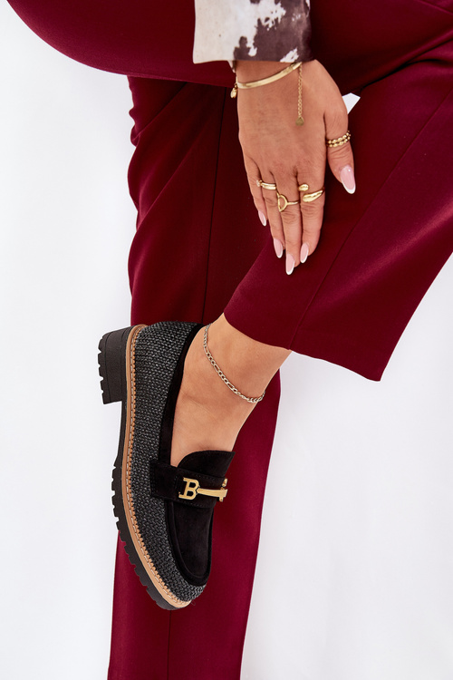 Dámske Mokasíny S Pletením A Zlatým Detaile Čierne Seffolia