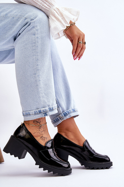 Lakované lodičky Mokasíny Na Vysokých Podpatcích Černé Jay