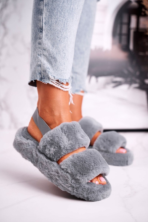 Dámské Kožešinové šedé Papuče Cotton Candy