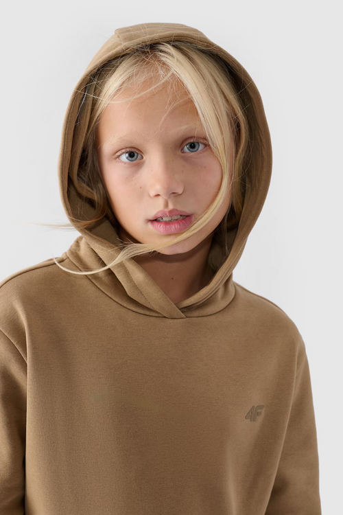 Dievčenská Nezipsová Mikina S Kapucňou Hladká Béžová 4F 4FJWMM00TSWSF1316-83S