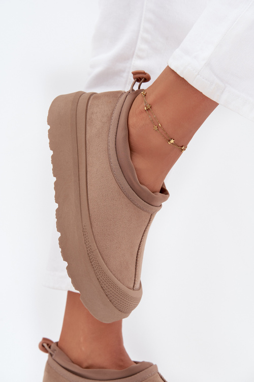 Dámske Snehové Topánky Na Platforme S Nízky Zvrškom Tmavo Béžové Izamine