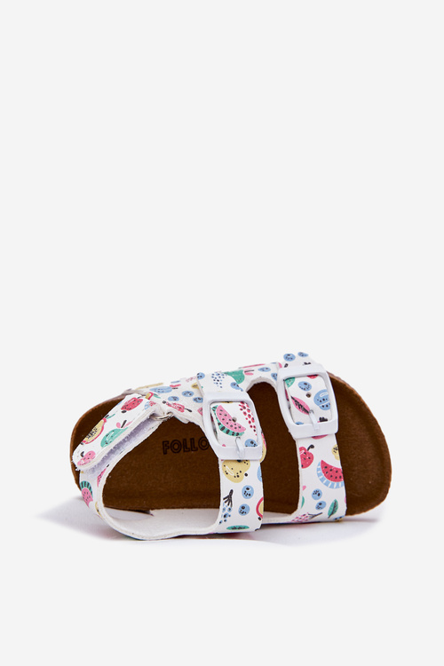 Detské sandále na korkovej podrážke s prackami ovocie biele Thessa