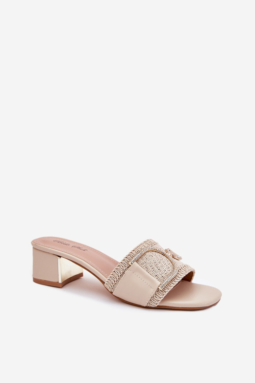 Dámské pantofle na podpatku s ozdobným detailem béžové Julinemi