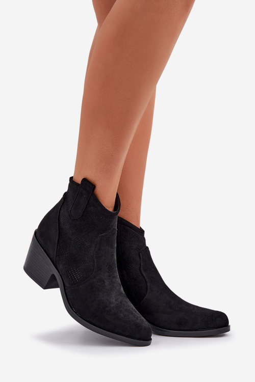 Děrované Kovbojské Botky Na Zip Eko Semišové S.Barski HY51-061 Černé