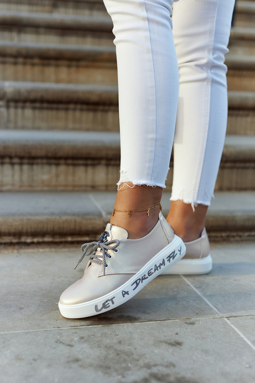 Dámske kožené tenisky s dekoráciou kovový ružový Carrey