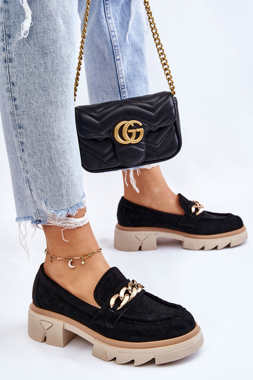 Dámske mokasíny s reťazou Black Luella