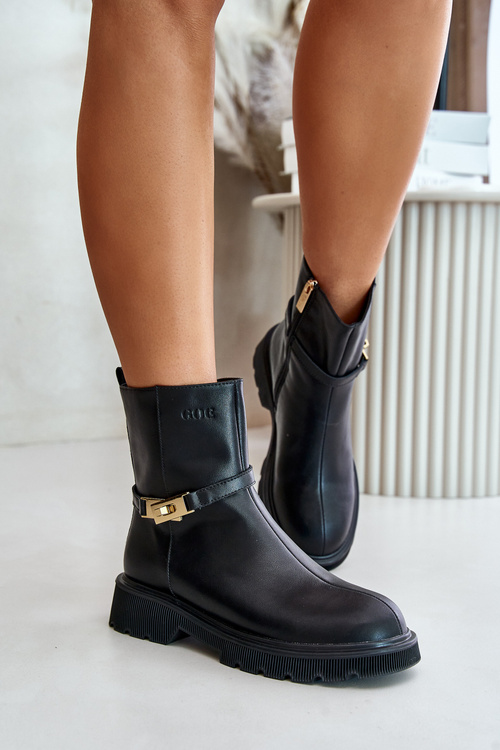 Kožené dámské boty s páskem zateplené GOE OO2N4150 Černé