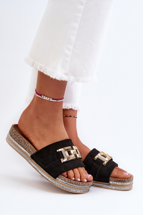 Dámské Žabky Na Platformě S Ozdobou Černé Vapireta