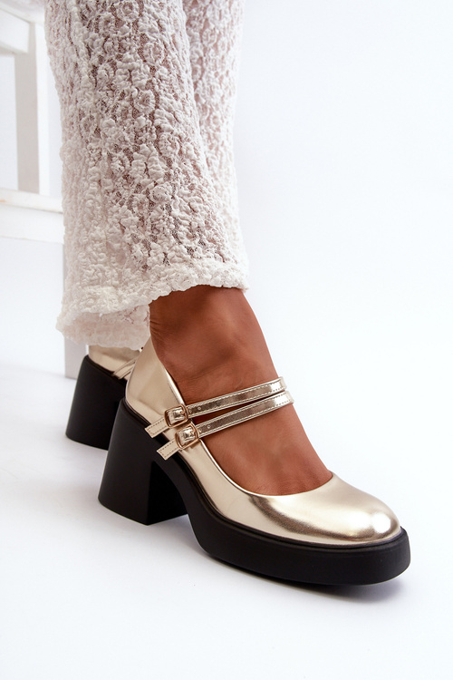 Eko Kožené Členkové Topánky Na Masívnom Podpätku Zlaté Halmina