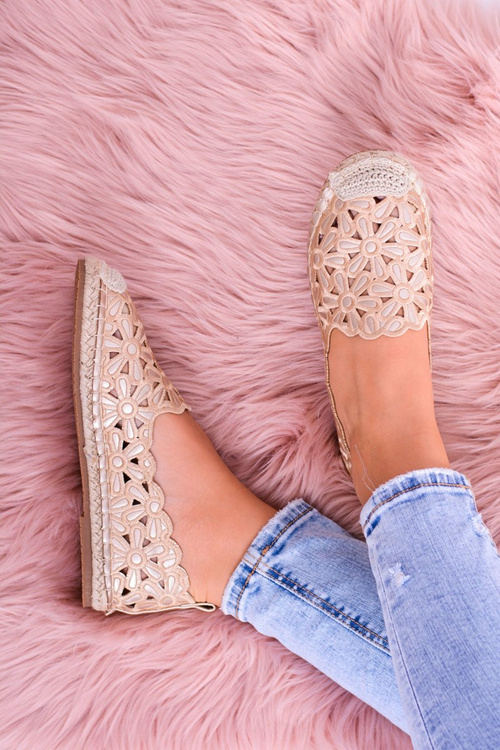 Lu Boo Dámske zlaté espadrilly s kvetmi Macarena