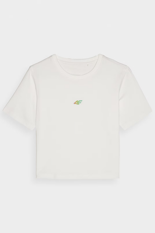 Dámske Bavlnené Tričko Slim Cropped 4F Biele 4FWAW24TTSHF1701-10S