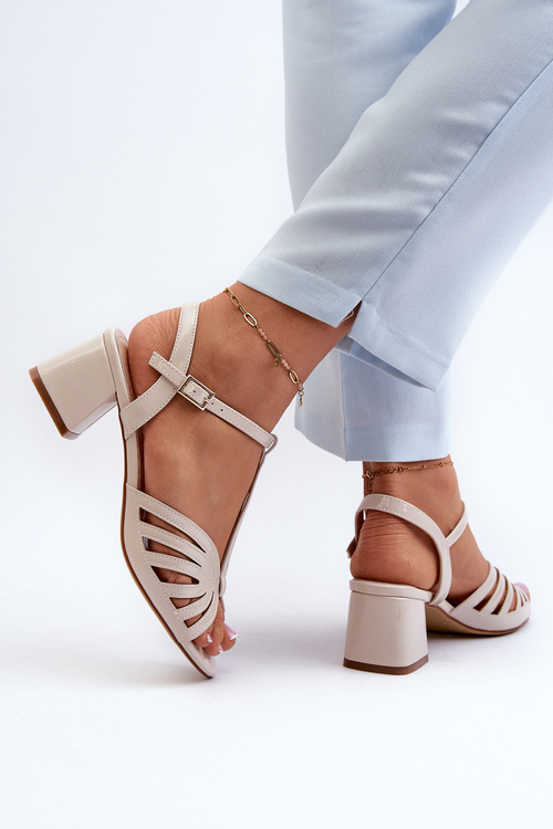 Lakované dámske sandále na opätku Sergio Leone SK880 Bežové