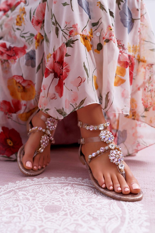 Dámské Sandály Ploché Se Zirkony Champagne Karra