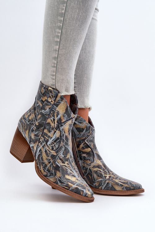 Dámske Kožené Cowbojky Na Podpätku od Maciejka 05776-13 Modré