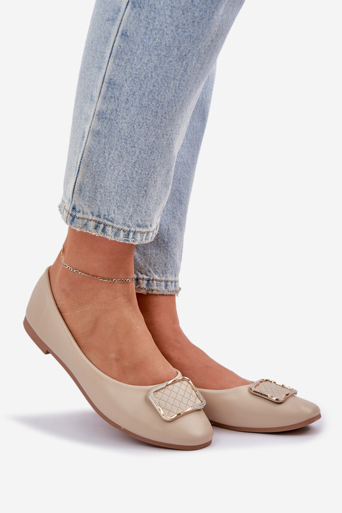 Eko Kožené Baletky S Ozdobou Béžové Tulnelia