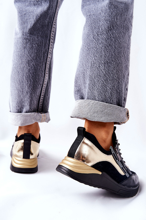 Kožená Sportovní Obuv Tenisky černo-zlaté Minor