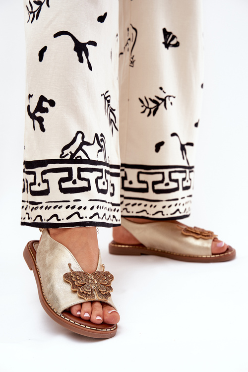 Dámské sandály na plochém podpatku se zdobením zlaté Setorina