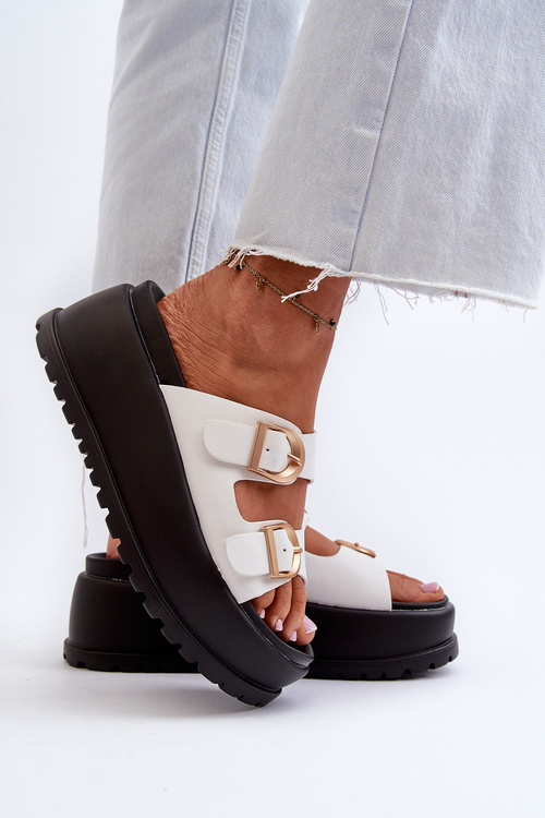 Dámske papuče na masívnej platforme Biele Mililena