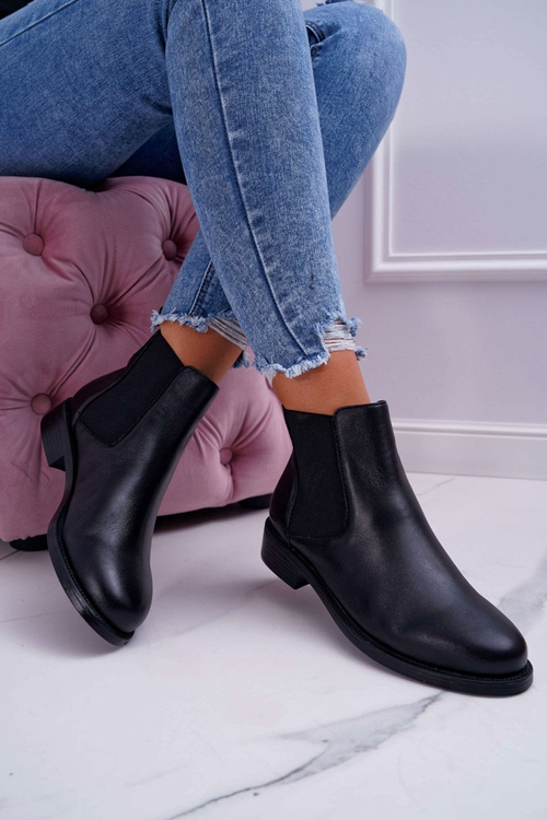 Dámské kotníkové boty Pérka nízký podpatek Černý Barski W1901