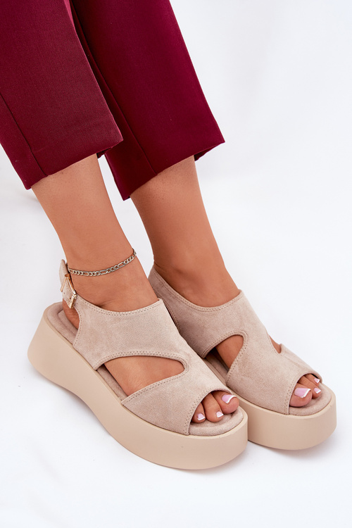 Dámské Sandály Na Platformě Eko Semišové Béžové Karonia
