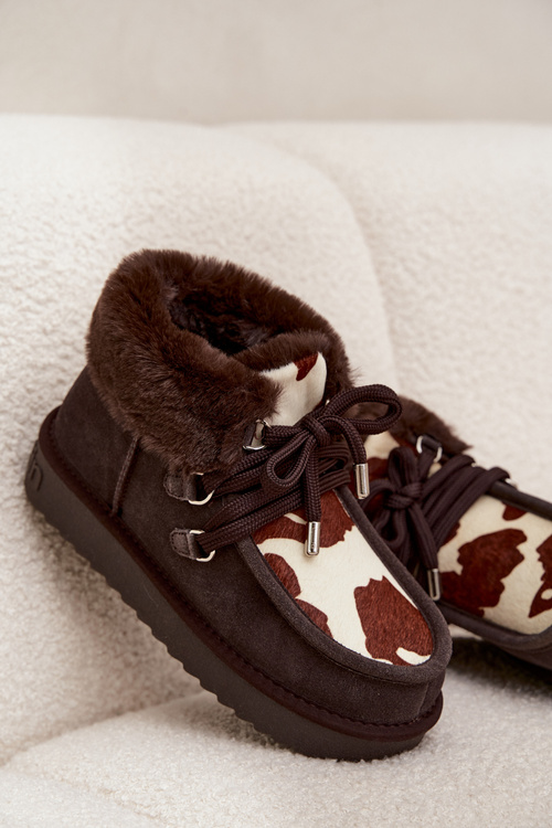 Dámske snehule z prírodného semišu záplaty D.Franklin DFSH375008 Čokoládové