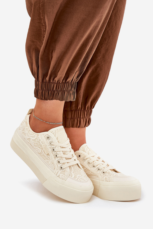 Dámské Krajkové Tenisky Big Star RR274746 Béžové