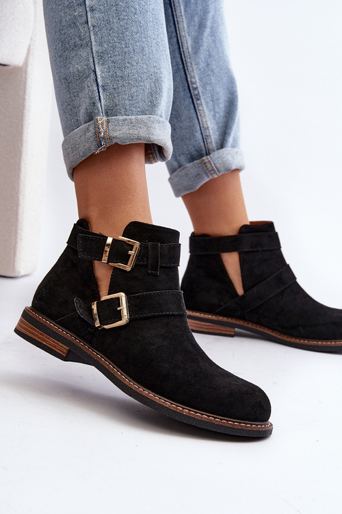 Dámské boty na ploché podrážce s pásky černé Melviana