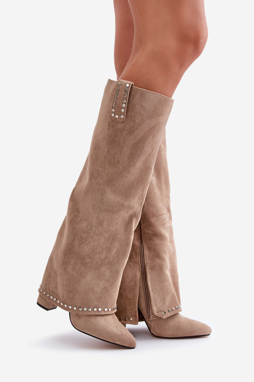 Dámske Čižmy S Ohnutým Zvrškom Na Opätku Béžové Kaithena