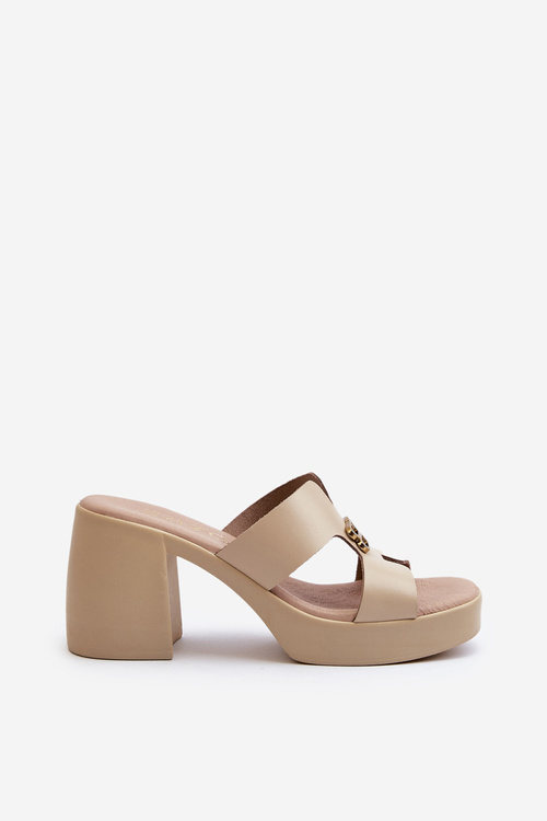 Zazoo 40419 Kožené Dámske Papuče S Výrezmi A Ozdobou Beige