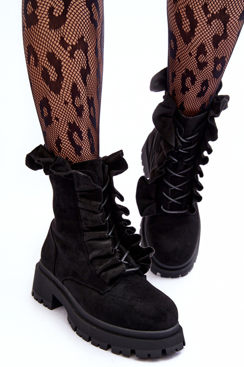 Kožené zateplené boty Workery na plochém podpatku černé Nacelle