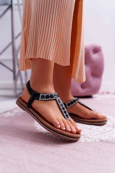 Dámské Sandály Se Zirkony Slip-on černé Mabellena