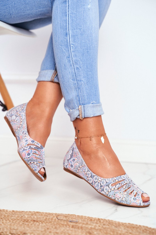 Dámské Klasické Baleríny Maciejka Kožené bílo modré se vzory 03497-13