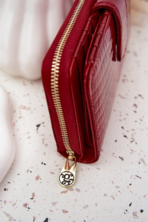 Lakovaný dámsky peňaženka s reliéfnym a zlatým detailom červená Evlinne