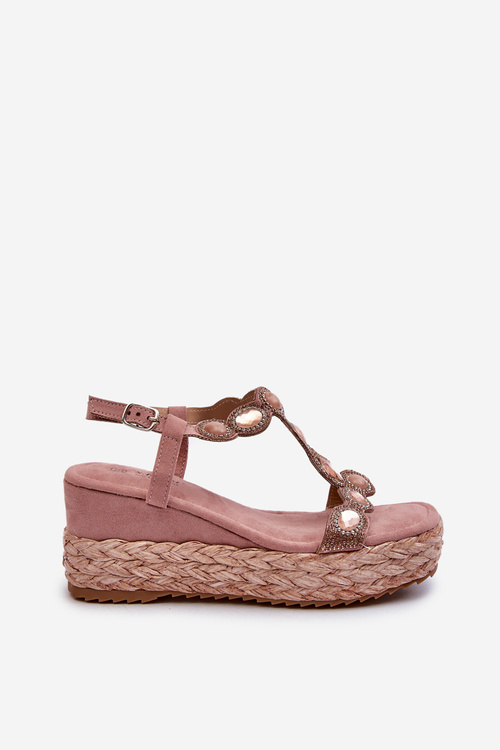 Dámske sandále na klinčeku s pletením S.Barski MY291 Ružové