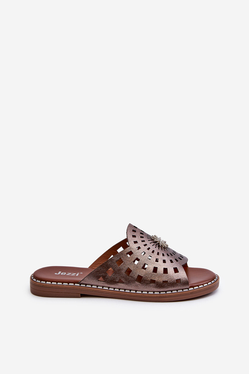 Lesklé Dámske Žabky Na Plochej Podešve S Ozdobou Meďané Ebirena