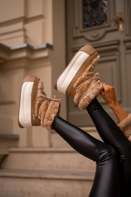 Kožené Dámské Sněhule Na Silné Podešvi S Kožešinou Big Star OO274A207 Hnědé